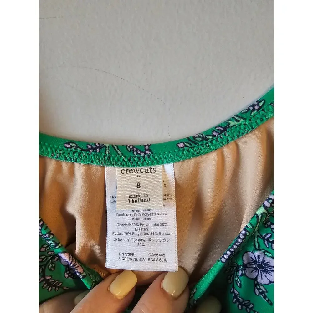 Crewcuts by J.Crew Girls' Cutout One-Piece Swimsuit green purple floral sz 8 K79